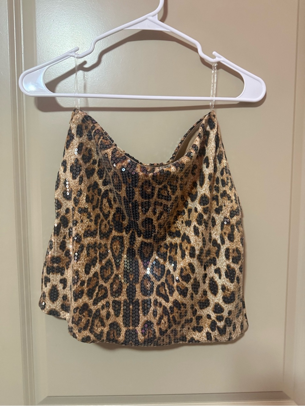 Windsor Leopard Sequin Mini Skirt with Long Slit - Brown/Black